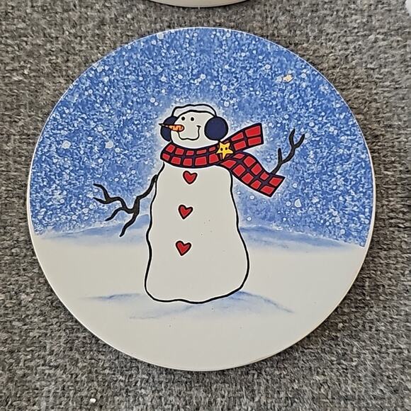 St. Nicholas Square Button Up Set of 4 Winter Snowman Stone Coasters 4.5" Dia. - Picture 4 of 8